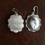 Beautiful Handmade Stamped Sterling Silver White Buffalo Oval Earrings