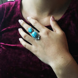 Beautiful Two Stoned Egyptian Turquoise Sterling Silver Ring Size 7