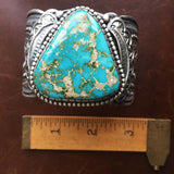 Large Sterling Silver Triangle Blue Gem Turquoise Statement Cuff Bracelet