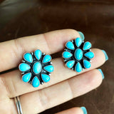 Light Blue Daisy Flower Sleeping Beauty Turquoise Sterling Silver Earrings