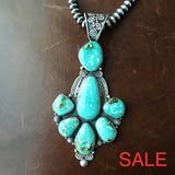 7 Stone Statement Royston Turquoise Necklace Handmade And Signed M R Necklaces / Pendants