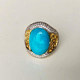 Eye of the Ocean 18K Gold Mini Diamond and Natural Sleeping Beauty Ring Size 6