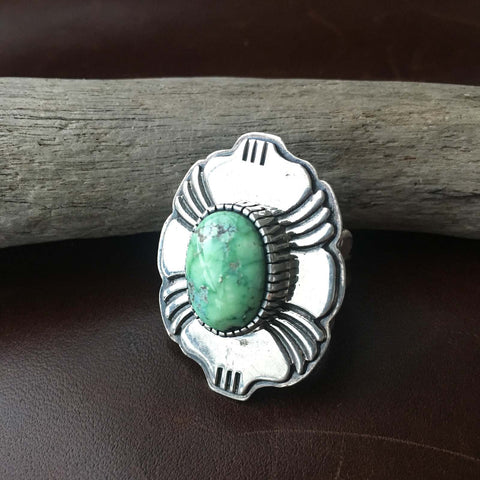Beautiful Sterling Handmade Round Oval Light Blue Carico Lake Ring Size 7
