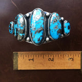 Classic Handmade Sterling Silver 5-Stone Persian with Pyrite Turquoise Bracelet