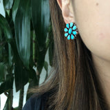 Light Blue Daisy Flower Sleeping Beauty Turquoise Sterling Silver Earrings
