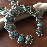 Double Oxidized Stablized High Grade Bisbee Squash Blossom Necklace Signed LS