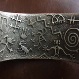 Navajo Handmade Sterling Silver Blue Gem Turquoise with 18K Gold Cuff Bracelet