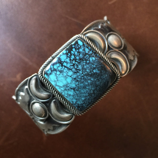 Sterling Silver Bracelet with Chinese Hubei Turquoise Signed Paul Livingston