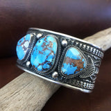 Beautiful Handmade 3 Stone Gobi Desert Lavender Sterling Silver Bracelet Cuff
