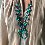 Double Oxidized Sterling Navajo Pearl Carico Lake Squash Blossom Necklace Signed