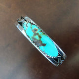 Collector Piece Classy Long Oval Royston Turquoise Bracelet Signed Snowhawk