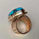 I Rule You Huge Egyptian Turquoise 14K Gold Ring Handmade Signed Size 8