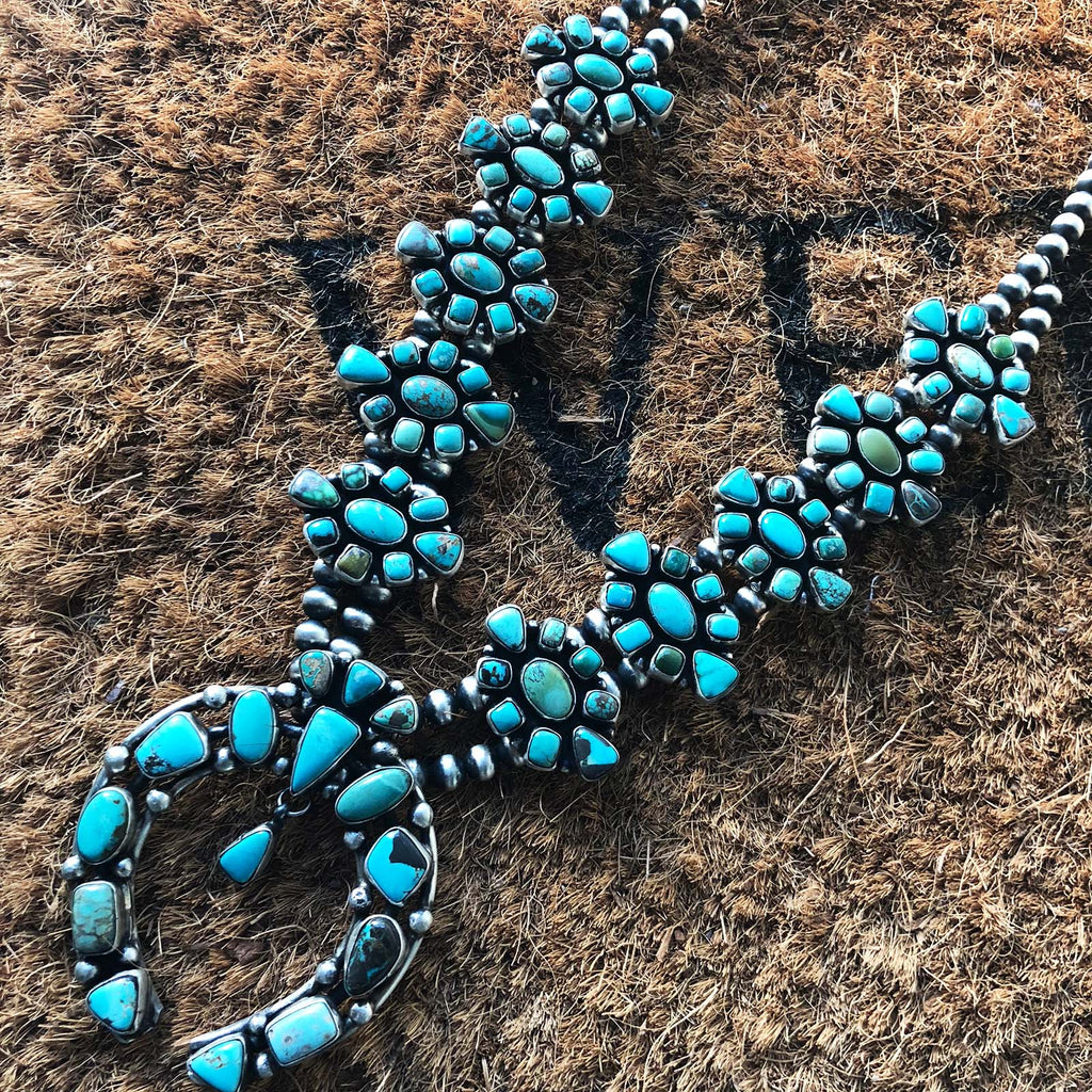 Double Oxidized Sterling Navajo Pearl Carico Lake Squash Blossom