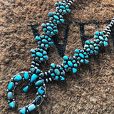 Double Oxidized Sterling Navajo Pearl Carico Lake Squash Blossom Necklace Signed