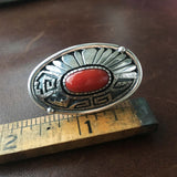 Beautiful Long Bright Red Coral Sterling Ring Signed Marita Benally Size 8