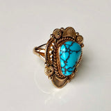 Blue Canyon Egyptian Turquoise 14K Gold Ring Handmade Ray Bennett Signed Sz 7.5