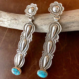Flower Post Statement Long Sterling Stamped Earrings Spiderweb Kingman