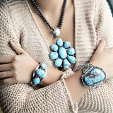 Large Statement 9-Stoned Desert Lavender Flower Pendant with Navajo Beads