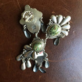 Navajo Handmade Sterling Silver Demele Turquoise Triangular Dangle Earrings