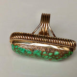 Unisex Lime Green Webbed Carico Lake Turquoise Ring 14K Gold Signed Size 9