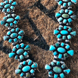 Double Oxidized Sterling Navajo Pearl Carico Lake Squash Blossom Necklace Signed