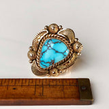 Blue Canyon Egyptian Turquoise 14K Gold Ring Handmade Ray Bennett Signed Sz 7.5