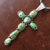 High Grade Carico Lake Turquoise Cross Necklace Sterling Signed Donovan Cadman