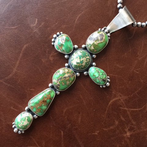 High Grade Carico Lake Turquoise Cross Necklace Sterling Signed Donovan Cadman