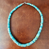 16" Carico Lake Turquoise Beaded Necklace Flat Beads Collector's Pick