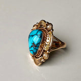 Blue Canyon Egyptian Turquoise 14K Gold Ring Handmade Ray Bennett Signed Sz 7.5