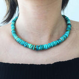 16" Carico Lake Turquoise Beaded Necklace Flat Beads Rare Collection