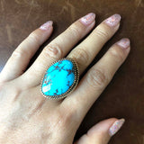 I Rule You Huge Egyptian Turquoise 14K Gold Ring Handmade Signed Size 8