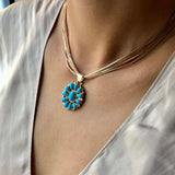 Robins Blue Firework 14K Liquid Gold Sleeping Beauty Necklace Adjustable Size