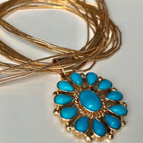 Robins Blue Firework 14K Liquid Gold Sleeping Beauty Necklace Adjustable Size