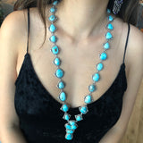 Handmade Sterling Silver Blue Carico Lake Turquoise Medium Cluster Necklace