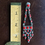 Beautiful Mini Clustered 14 Carat Red Coral Long Dangle Sterling Silver Earrings