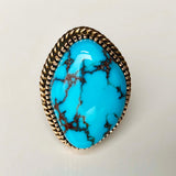 I Rule You Huge Egyptian Turquoise 14K Gold Ring Handmade Signed Size 8