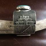 Navajo Handmade Sterling Silver Blue Gem Turquoise with 18K Gold Cuff Bracelet