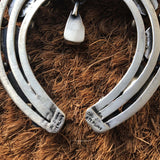 Double Oxidized Sterling Navajo Pearl Carico Lake Squash Blossom Necklace Signed