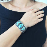 Beautiful Handmade 3 Stone Gobi Desert Lavender Sterling Silver Bracelet Cuff