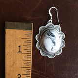 Beautiful Handmade Stamped Sterling Silver White Buffalo Oval Earrings
