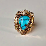 Blue Canyon Egyptian Turquoise 14K Gold Ring Handmade Ray Bennett Signed Sz 7.5
