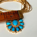 Robins Blue Firework 14K Liquid Gold Sleeping Beauty Necklace Adjustable Size