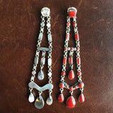 Beautiful Handmade Mini Clustered 26 Carat Red Coral Extra Long Dangle Earrings