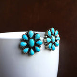 Light Blue Daisy Flower Sleeping Beauty Turquoise Sterling Silver Earrings