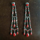 Beautiful Handmade Mini Clustered 26 Carat Red Coral Extra Long Dangle Earrings