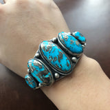 Classic Handmade Sterling Silver 5-Stone Persian with Pyrite Turquoise Bracelet