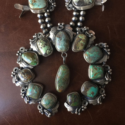 Large Handmade Carico Lake Squash Blossom Naja Necklace Signed B