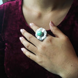 Beautiful Sterling Handmade Round Oval Light Blue Carico Lake Ring Size 7