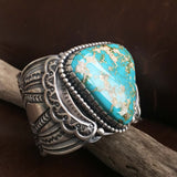 Large Sterling Silver Triangle Blue Gem Turquoise Statement Cuff Bracelet